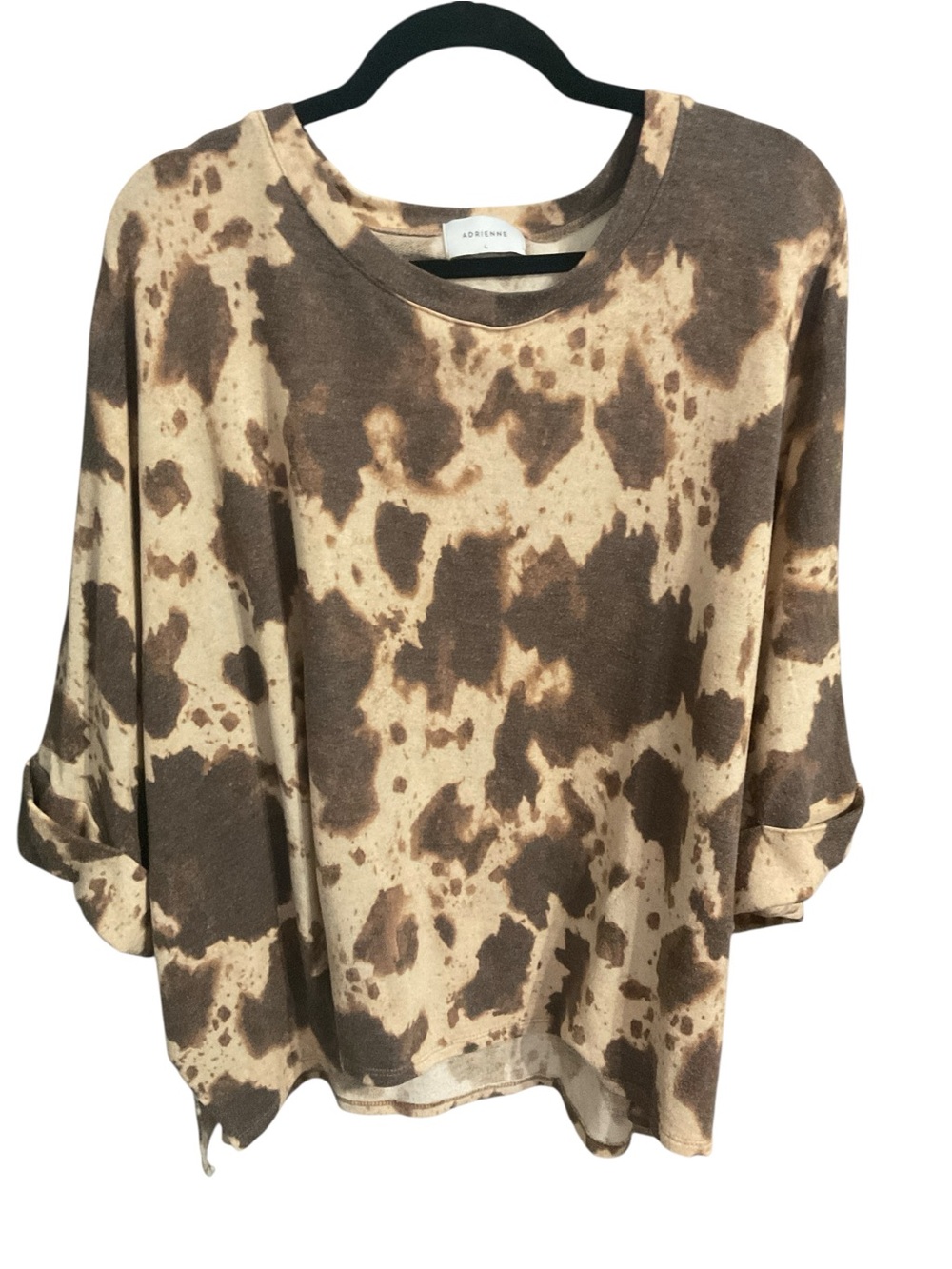 Adrienne L Brown Cream Cow Print Oversized Dolman Sleeve Boho Top A36 - Picture 2 of 5